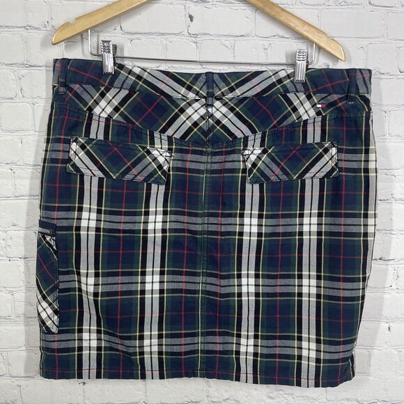 VTG Y2k Tommy Hilfiger Mini Skirt Women Size 16 Plaid Tartan Cargo Dark Academia - Picture 4 of 8